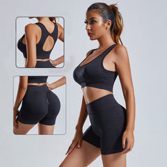 Women's Seamless Yoga Set Vest Shorts Workout Suit