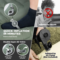 Ultra-Light Inflatable Sleeping Pad Built-In Pillow Camping