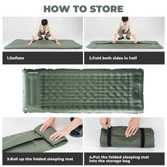 Ultra-Light Inflatable Sleeping Pad Built-In Pillow Camping