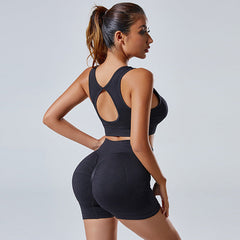Women's Seamless Yoga Set Vest Shorts Workout Suit