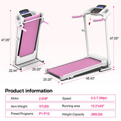 Foldable 2.5HP Electric Treadmill Home Running Machine