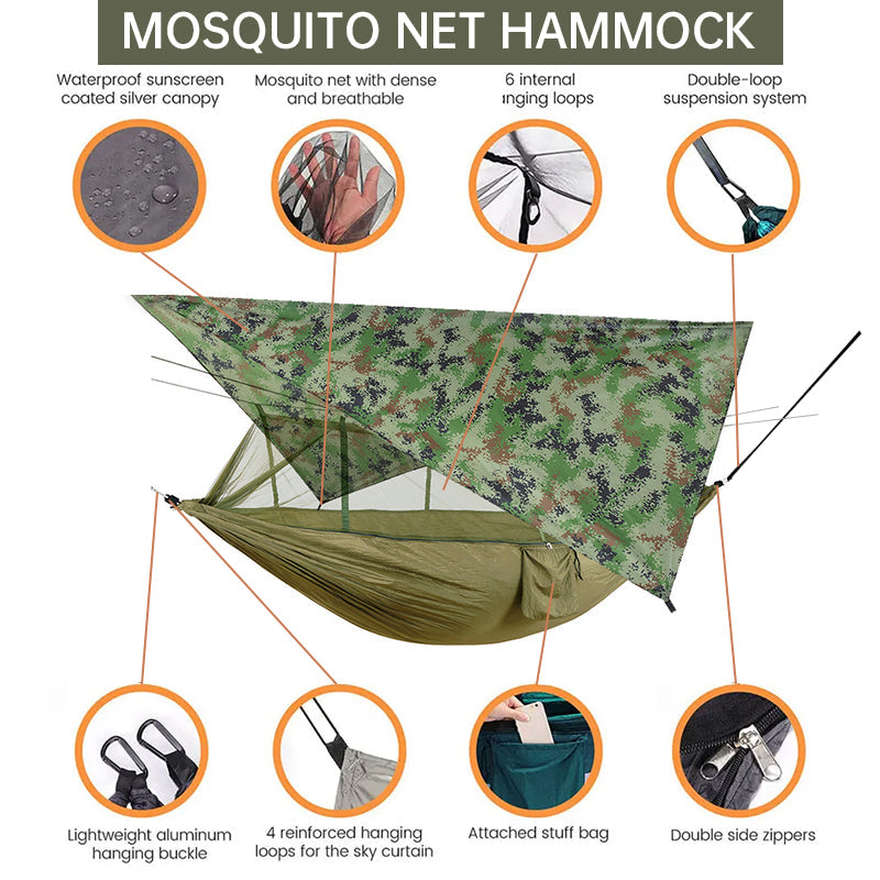 Double Camping Hammock Mosquito Net Rain Fly Tarp