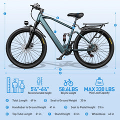 Adults Electric Mountain Bike 500W Motor 21-Speed