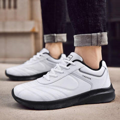 Men's White Leather Sneakers Warm Comfortable Sport Shoes