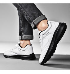 Men's White Leather Sneakers Warm Comfortable Sport Shoes
