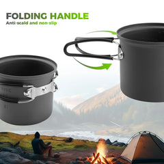 Ultra-Light Aluminum Camping Cookware Set Nestable Handle