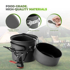 Ultra-Light Aluminum Camping Cookware Set Nestable Handle