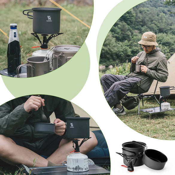 Ultra-Light Aluminum Camping Cookware Set Nestable Handle
