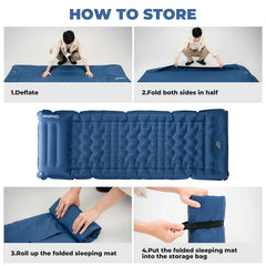 Ultra-Light Inflatable Sleeping Pad Built-In Pillow Camping