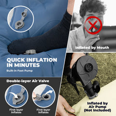 Ultra-Light Inflatable Sleeping Pad Built-In Pillow Camping