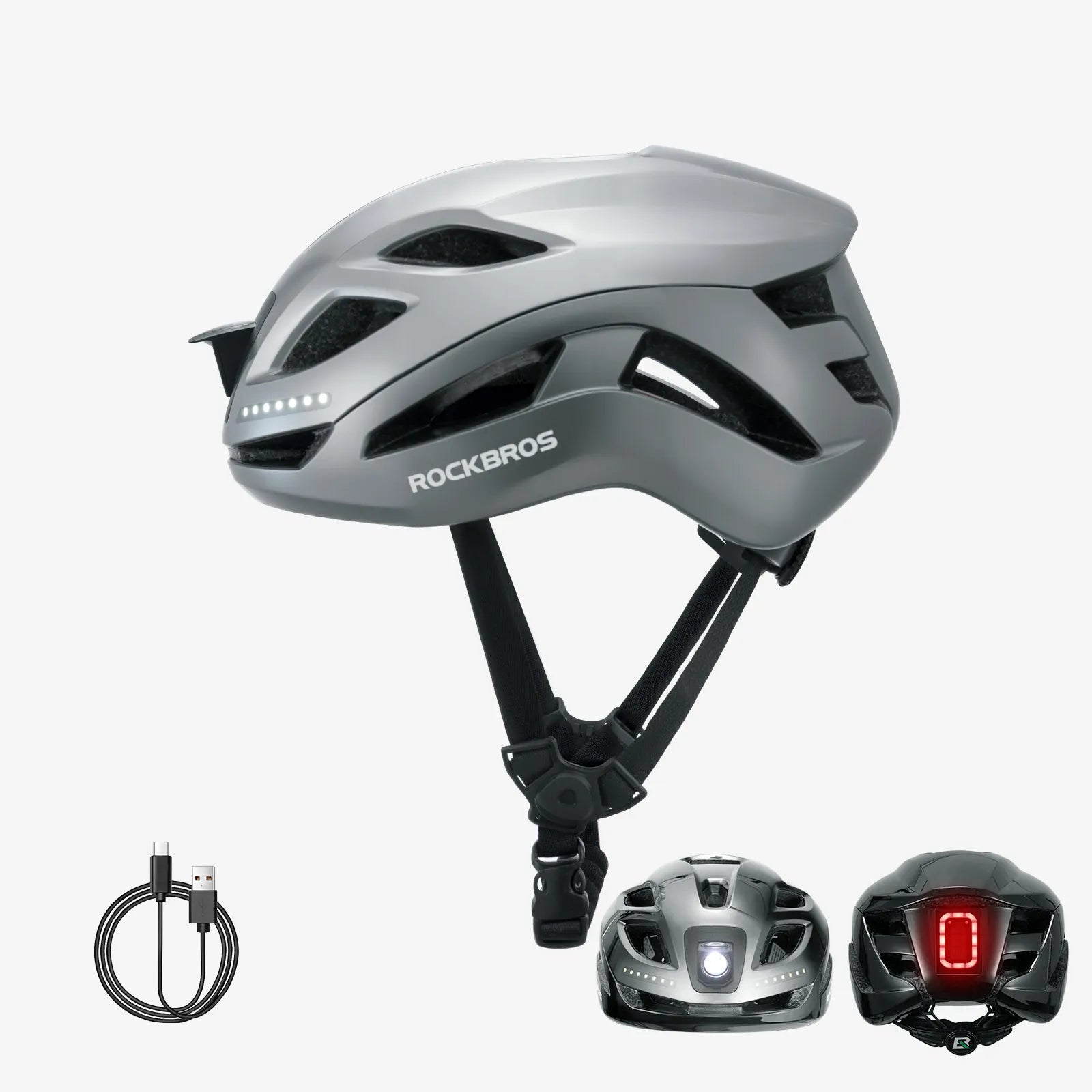 Bike Helmet LED Front Rear Light Cycling Safety