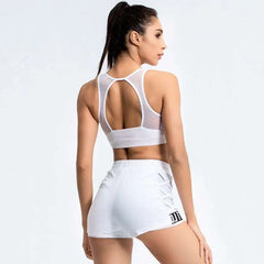 White Mesh Yoga Suit Activewear Workout Set